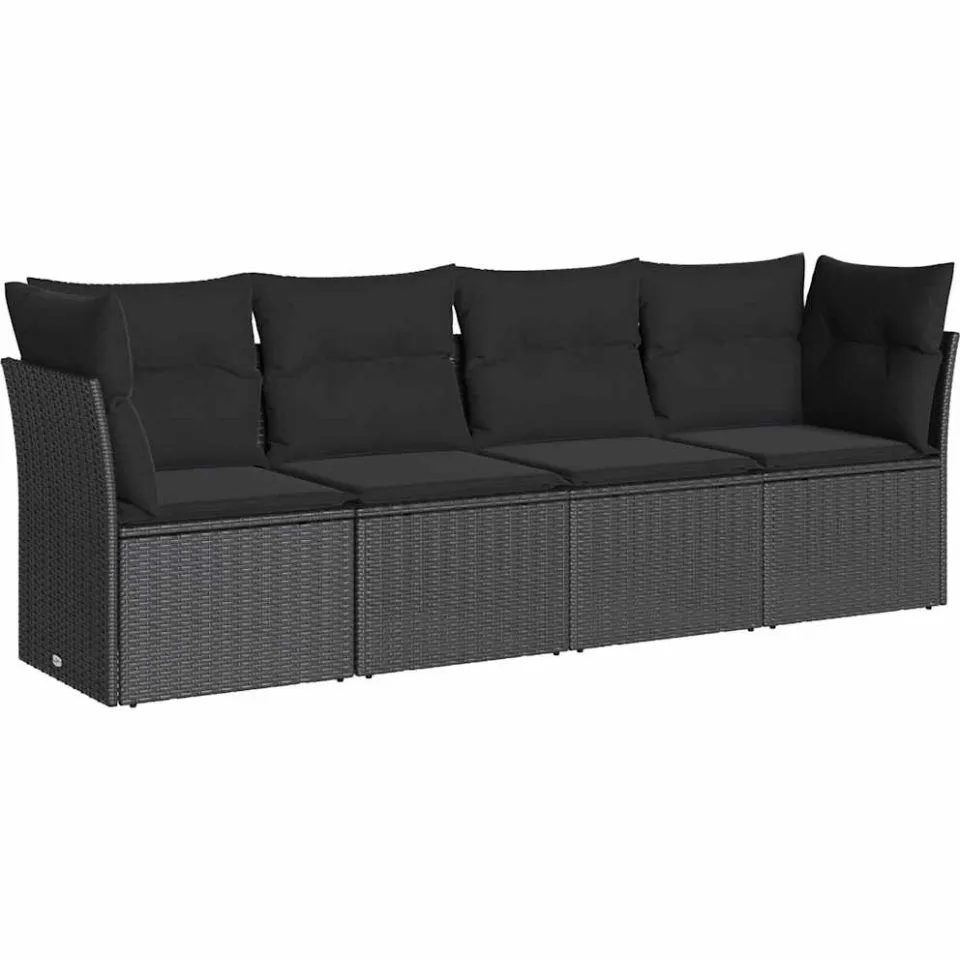 vidaXL 4-delige Loungeset met kussens poly rattan zwart, foto 3