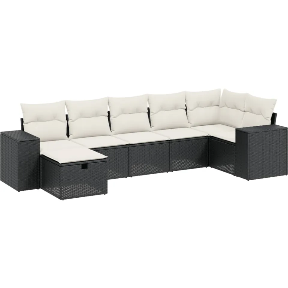 vidaXL 7-delige Loungeset met kussens poly rattan zwart