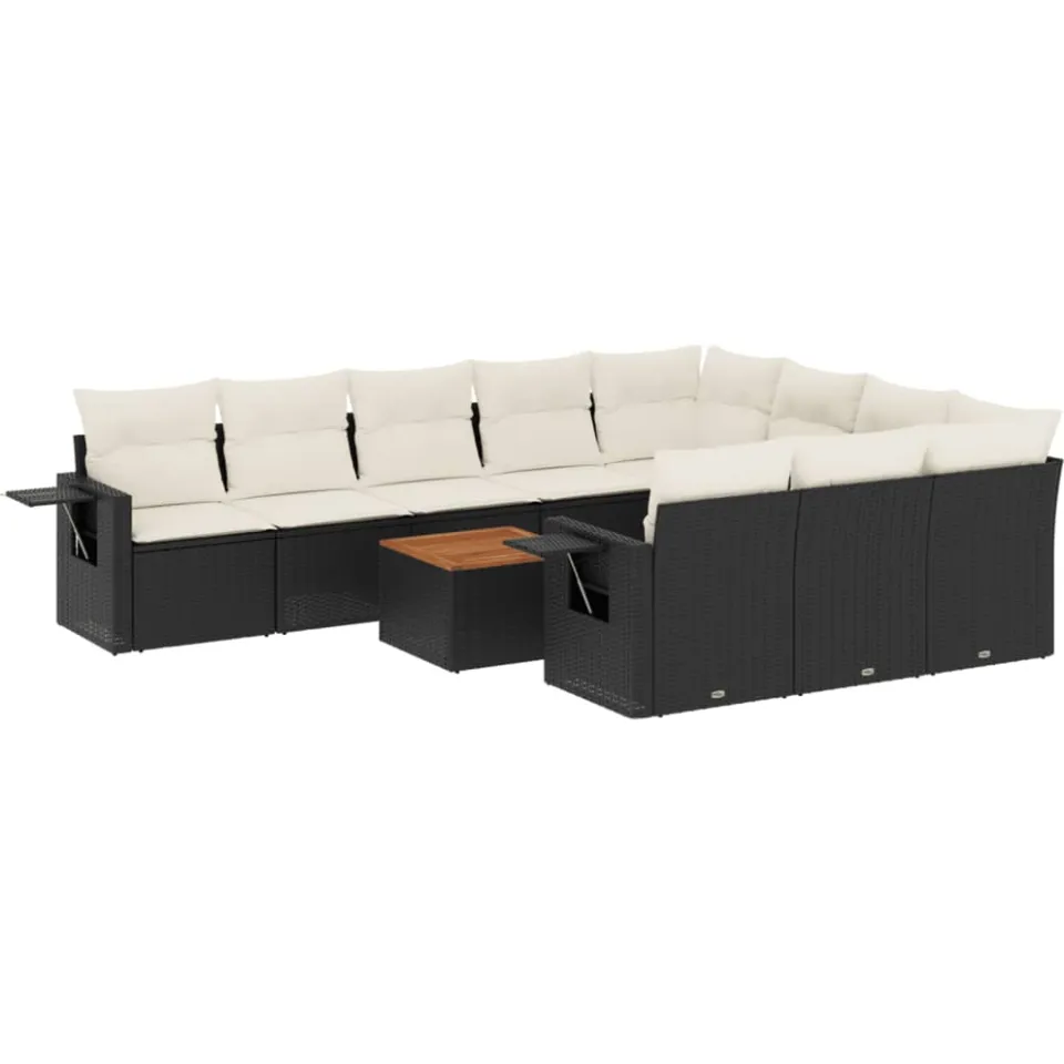 vidaXL 11-delige Loungeset met kussens poly rattan zwart