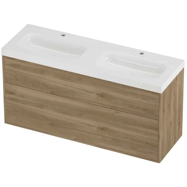 Proline Haga Badmeubelset Polystone Mezza 2 Laden 140x46x73 cm Glans Wit Cider Oak Eiken