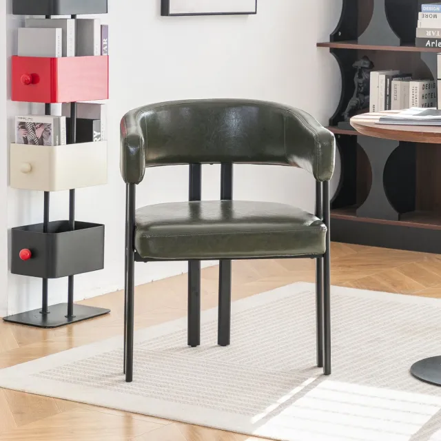 OKWISH Eetkamerstoel - Armleuningen En Gebogen Rug - Voor Eetkamer, Keuken Of Woonkamer - Kunstleer - Groen Groente