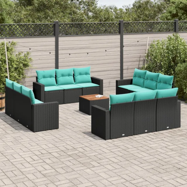 vidaXL 13-delige Loungeset met kussens poly rattan zwart, foto 2
