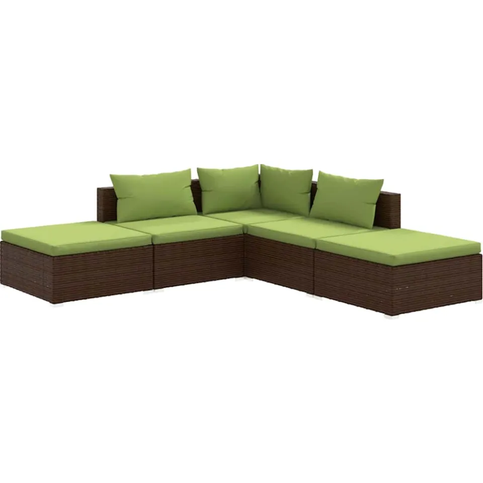 vidaXL 5-delige Loungeset met kussens poly rattan bruin, foto 4