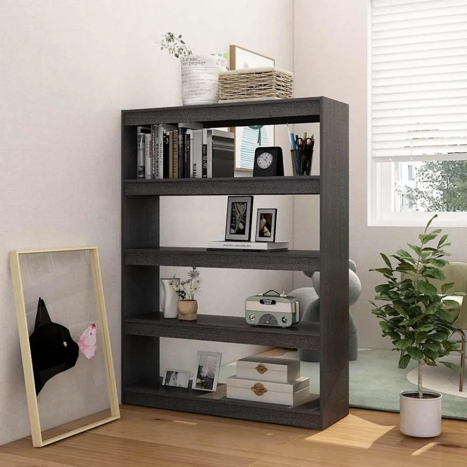 vidaXL Boekenkast/kamerscherm 100x30x135,5 cm massief grenenhout grijs, foto 3