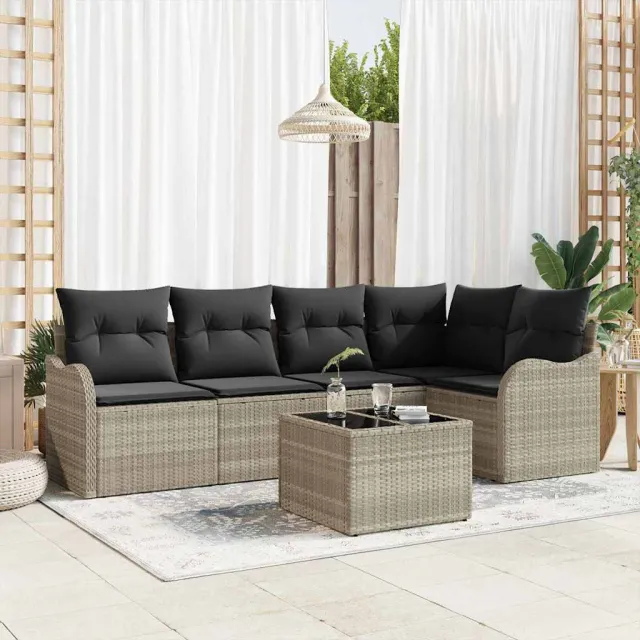 vidaXL Tuin Sofa Set 6 st Lichtgrijs poly rattan, foto 2