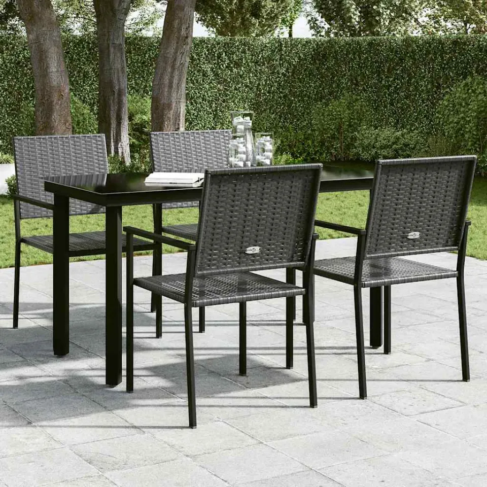 vidaXL Tuintafel 140x70x74 cm staal en glas zwart, foto 3