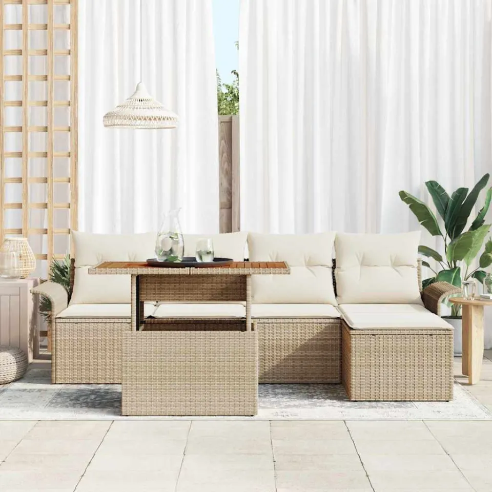 vidaXL Tuin Sofa Set 6 st Beige Poly riet, foto 2