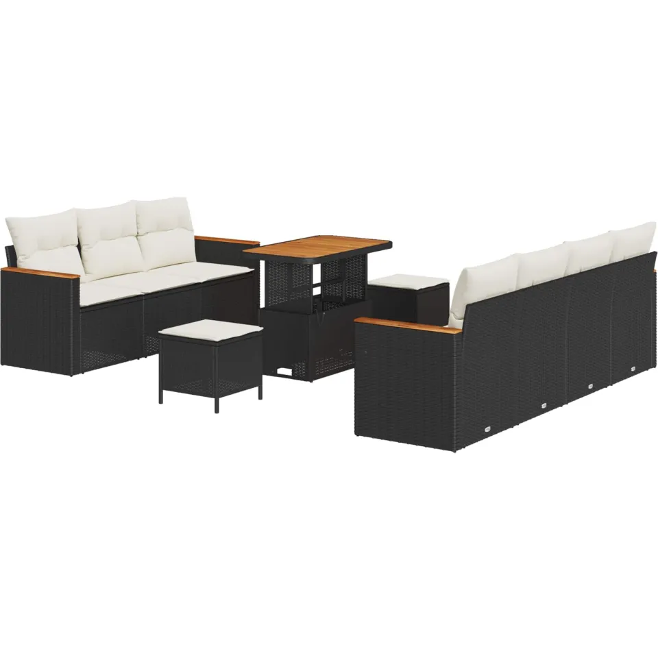 vidaXL Tuinbankenset 10 st Zwart poly rattan, foto 4