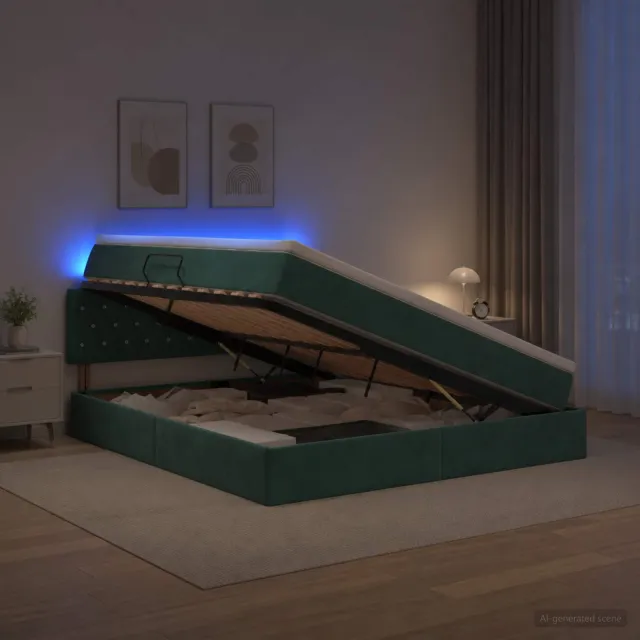 vidaXL LED Opslagbed met Matras Donkergroen 160 x 200 cm Fluweel