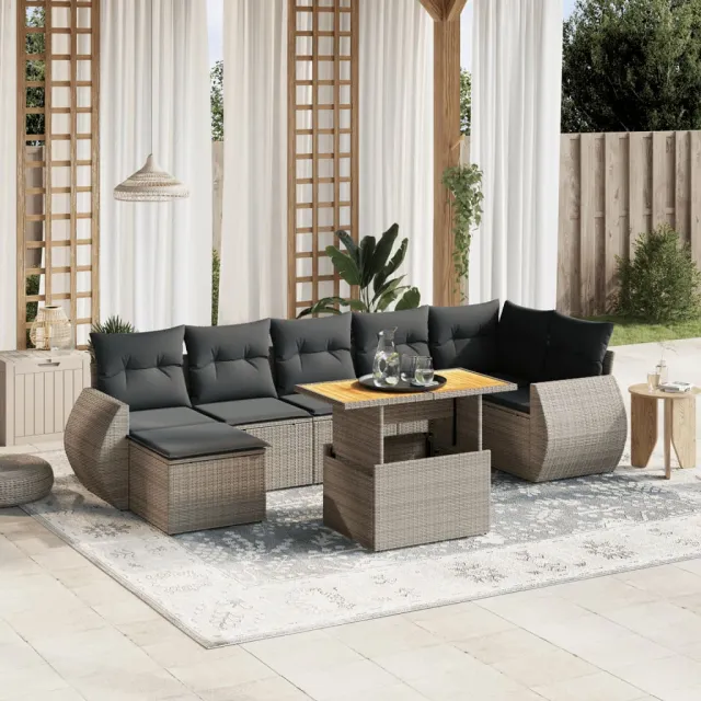 vidaXL 8-delige Loungeset met kussens poly rattan grijs, foto 2