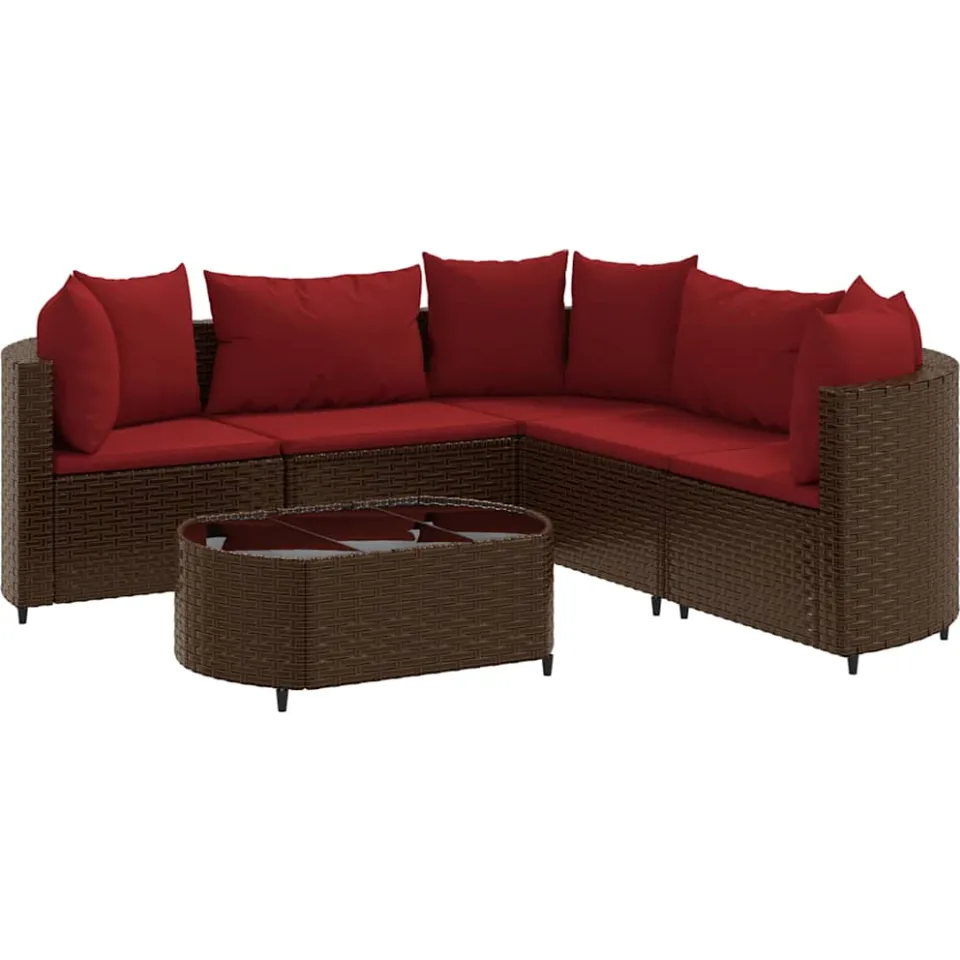 vidaXL 6-delige Loungeset met kussens poly rattan bruin