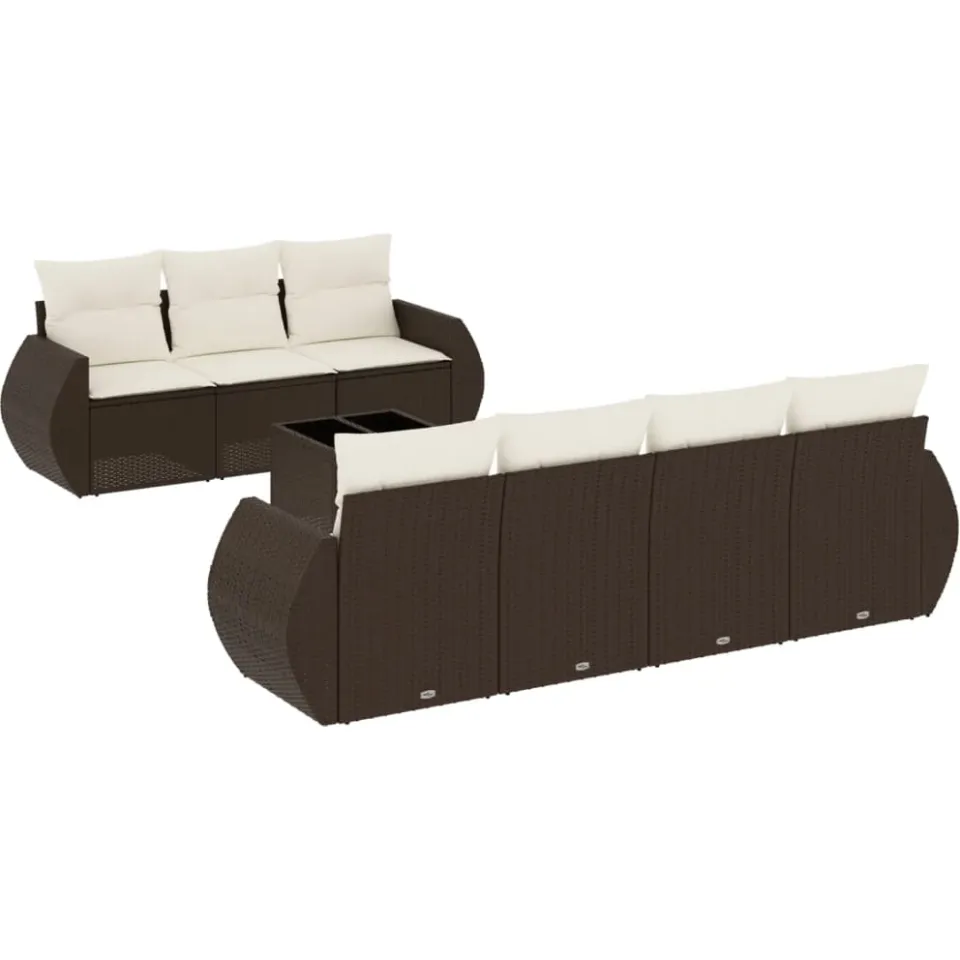 vidaXL 8-delige Loungeset met kussens poly rattan bruin