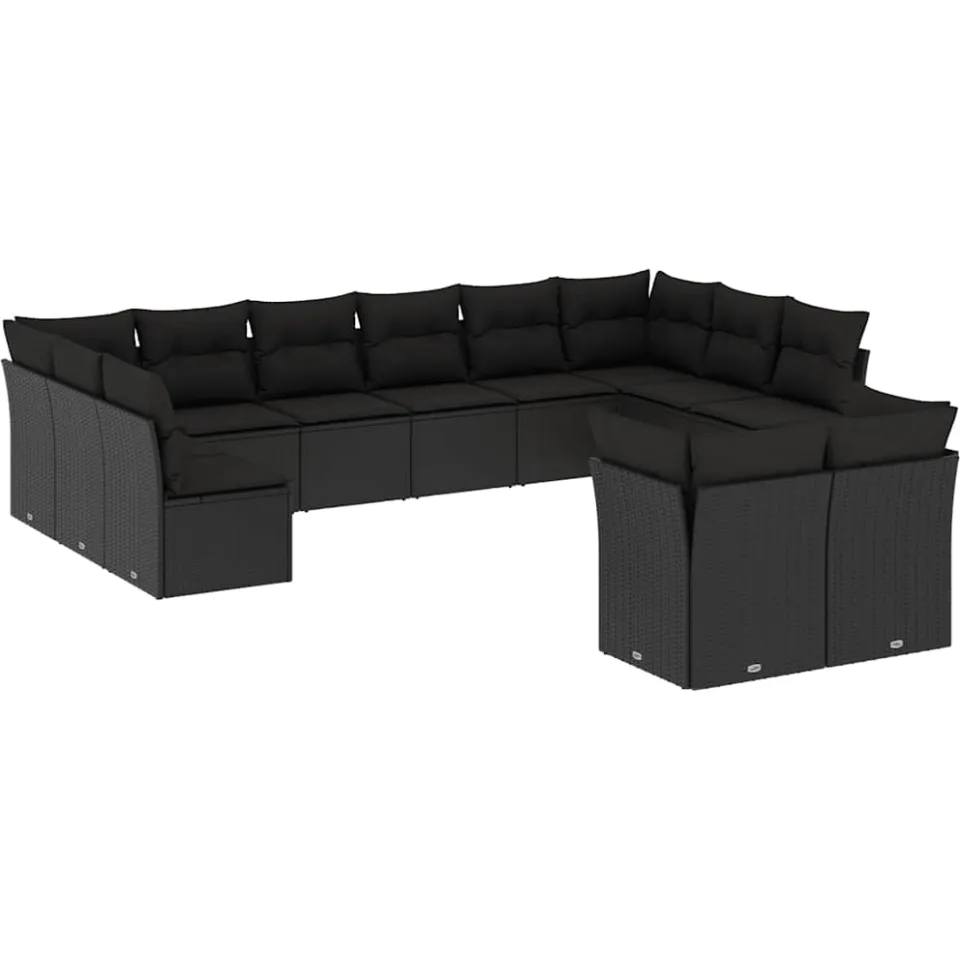 vidaXL 12-delige Loungeset met kussens poly rattan zwart, foto 4