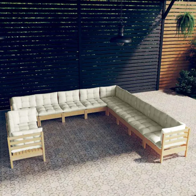 vidaXL 11-delige Loungeset met crèmekleurige kussens grenenhout, foto 2