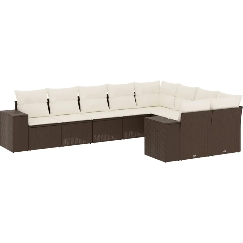 vidaXL 9-delige Loungeset met kussens poly rattan bruin, foto 3