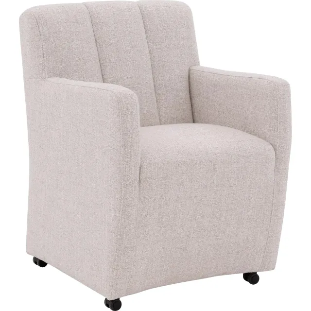 Goossens Eetkamerstoel Lewise - Beige - Stof - Met Armleuning - Met Wielen stof gemeleerd natural