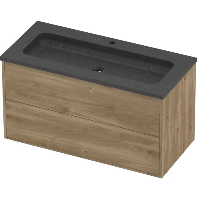 Proline Rollo Badmeubelset Hardsteen Elegant 1 Kraangat 100x46x54 cm Blue Stone Cider Oak Eiken