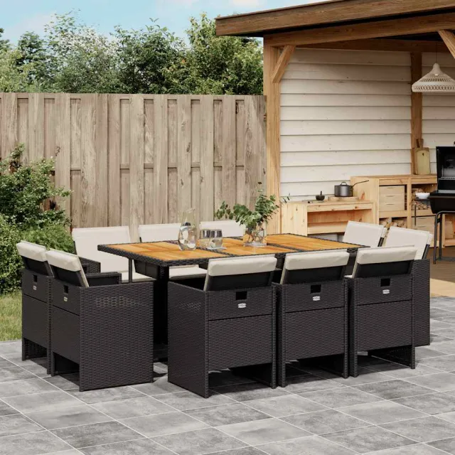 vidaXL 11-delige Tuinset met kussens poly rattan zwart, foto 2