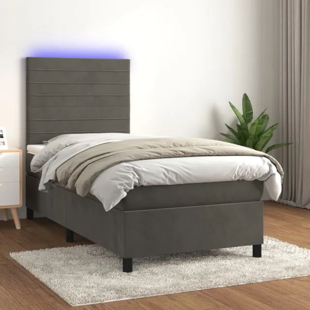 vidaXL Boxspring met matras en LED fluweel donkergrijs 80x200 cm grijs