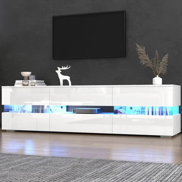 OKWISH TV-kast - Modern TV-meubel met drukdeur en acryl middenpaneel - Voor woonkamer, eetkamer en slaapkamer - 160x39x45 cm - Spaanplaat - Wit