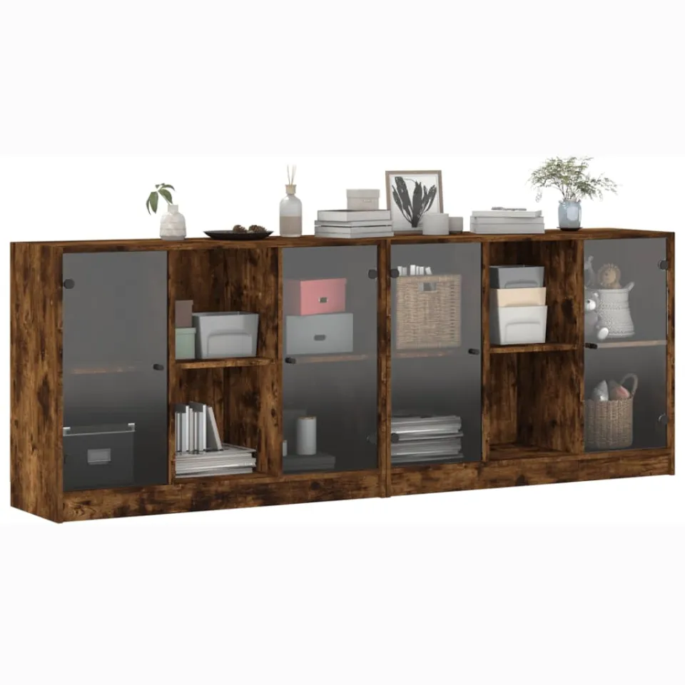 vidaXL Boekenkast met deuren 204x37x75 cm hout gerookt eikenkleurig, foto 4