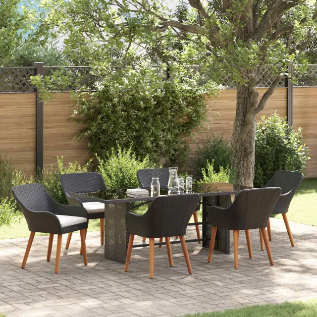 vidaXL Tuin eettafelset 7 st Zwart poly rattan, foto 2