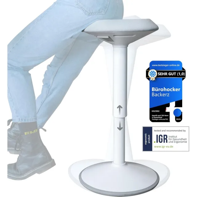Backerz Wiebelkruk - Ergonomische Wiebel Stoel hoogte 55-80cm - Balanskruk - Zit Sta kruk - Zadelkruk Wit