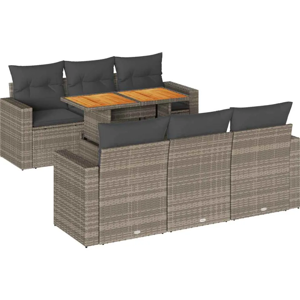 vidaXL 7-delige Loungeset met kussens poly rattan grijs, foto 3