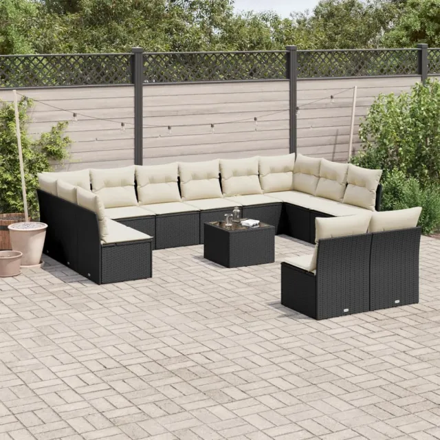vidaXL 13-delige Loungeset met kussens poly rattan zwart, foto 2