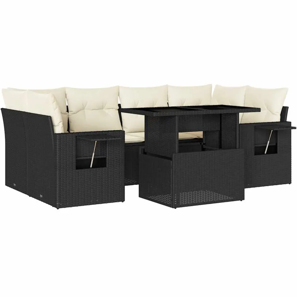 vidaXL 7-delige Loungeset met kussens poly rattan zwart