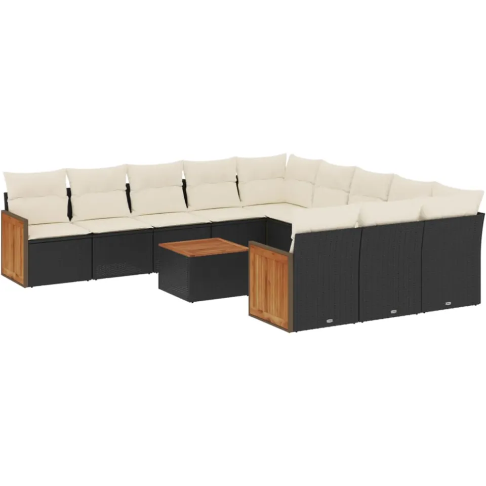 vidaXL 12-delige Loungeset met kussens poly rattan zwart