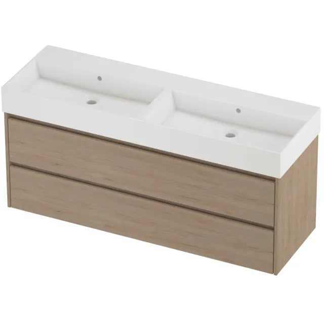 Proline Zara Badmeubelset Porselein Loft Dubbel 140x46x65 cm Glans Wit Ideal Oak Eiken
