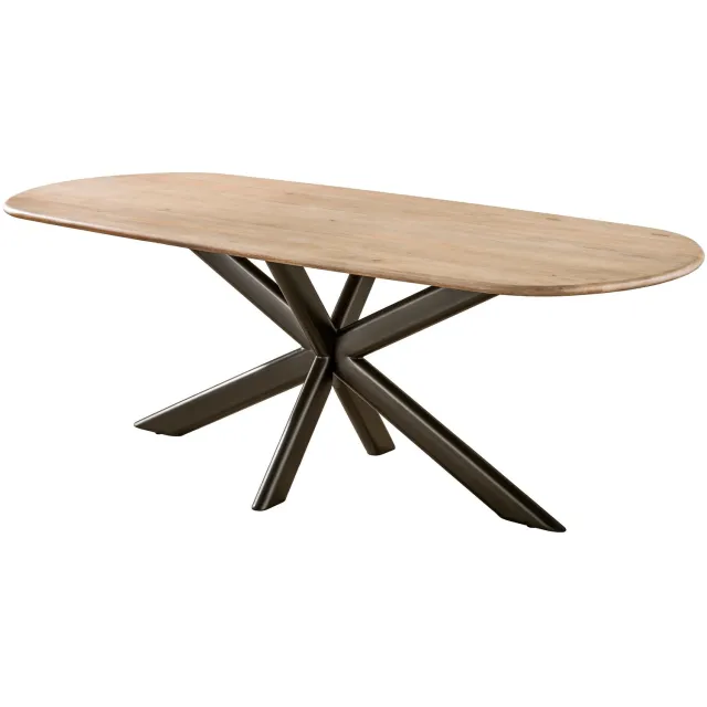 Nest of Nora Eettafel Torvi - 215 cm - Massief mangohout met spiderframe - Zand / eetkamertafel voor 6 tot 8 personen Bruin