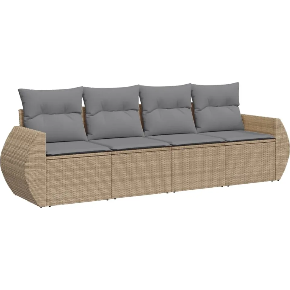 vidaXL 4-delige Loungeset met kussens poly rattan beige, foto 3
