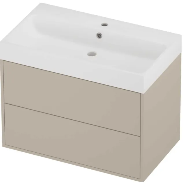 Proline Podium Badmeubelset Polystone Loft 1 Kraangat Voor Grepen 80x46x62 cm Mat White Soft Linen Beige
