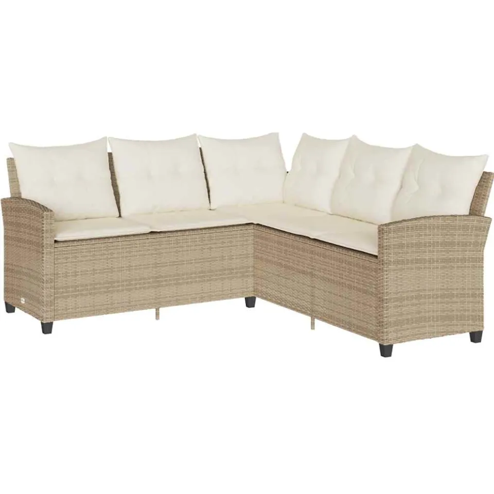 vidaXL Loungebank met kussens L-vormig poly rattan beige, foto 3