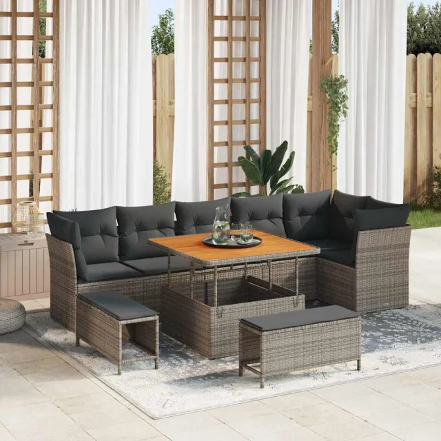 vidaXL Tuinbankenset 9 st Grijs poly rattan, foto 2