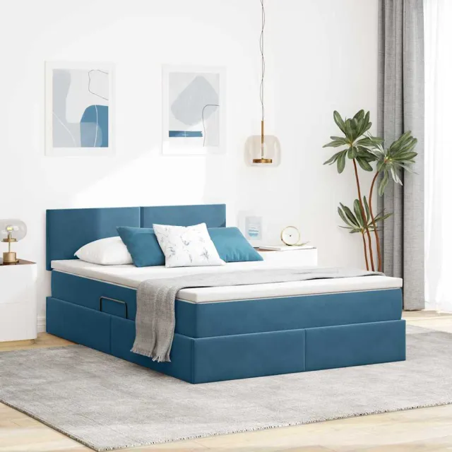 vidaXL Opbergbed met matras met hoofdeinde Blauw 140 x 190 cm fluweel