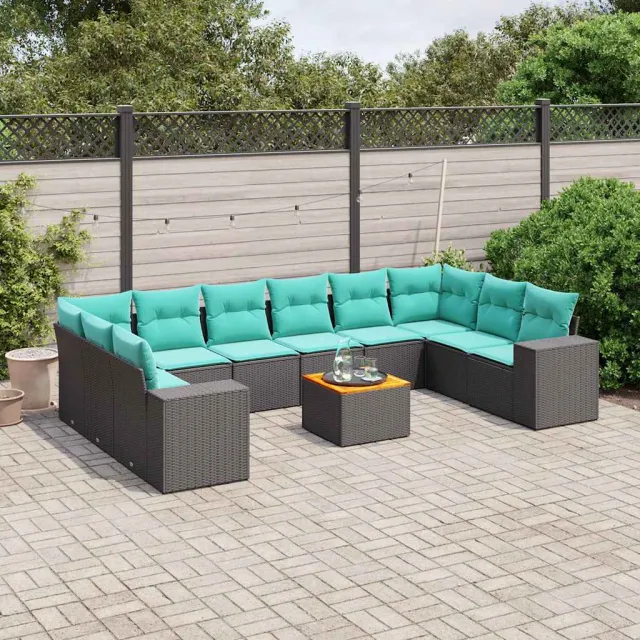 vidaXL 11-delige tuinbankset met kussens, zwart polyrotan, foto 2