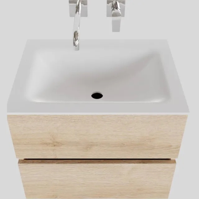 Boss & Wessing Badkamermeubel Solid Surface BWS Oslo 60x46 cm Wood Washed Oak (0 kraangaten) Houtlook