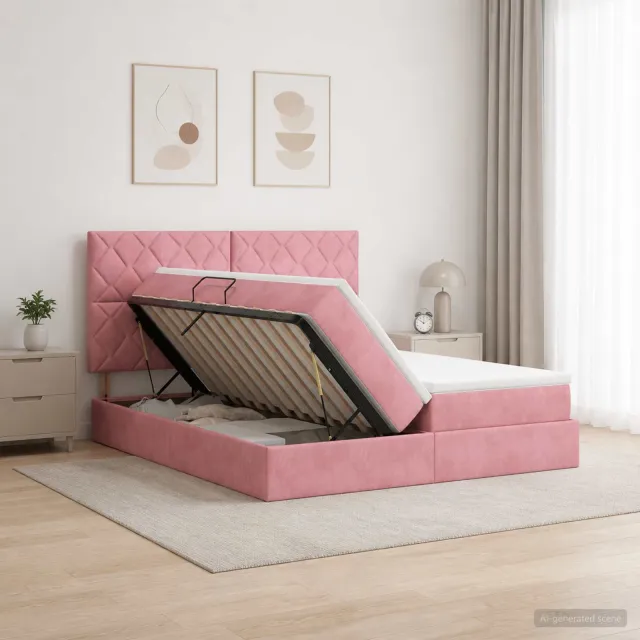 vidaXL Opslag bed met hoofdeinde met opslag Roze 180 x 200 cm Fluweel