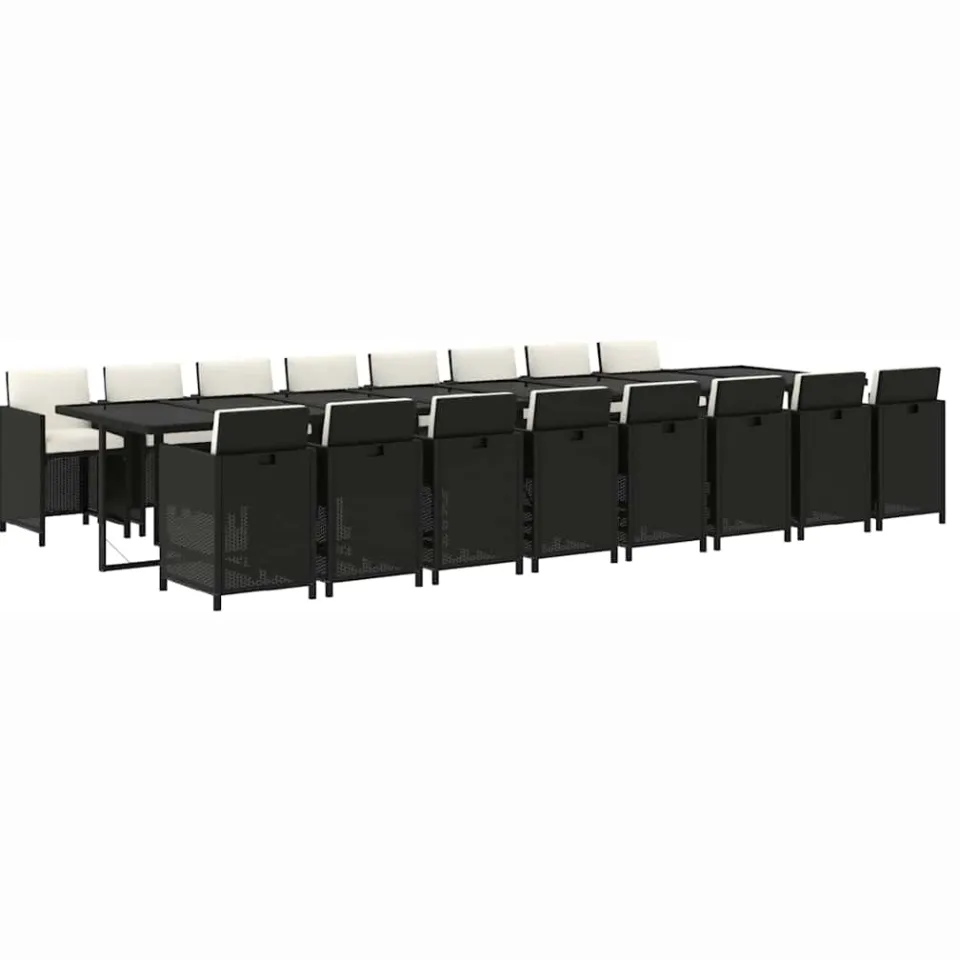 vidaXL 17-delige Tuinset met kussens poly rattan zwart