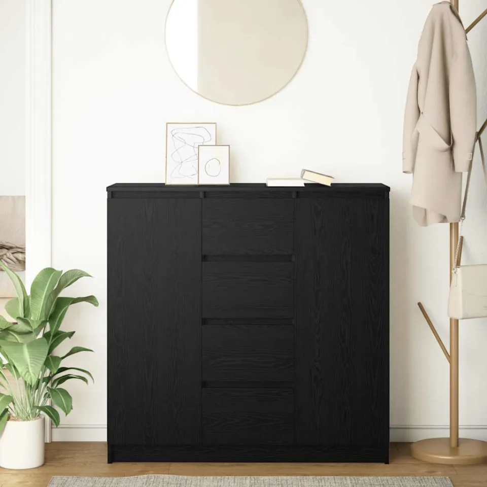 vidaXL Dressoir met lades 100,5x35x98,5 cm spaanplaat zwart eiken, foto 3