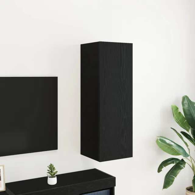 vidaXL Wand TV Kast 30,5 x 30 x 90 cm Zwart Eiken Bewerkt hout