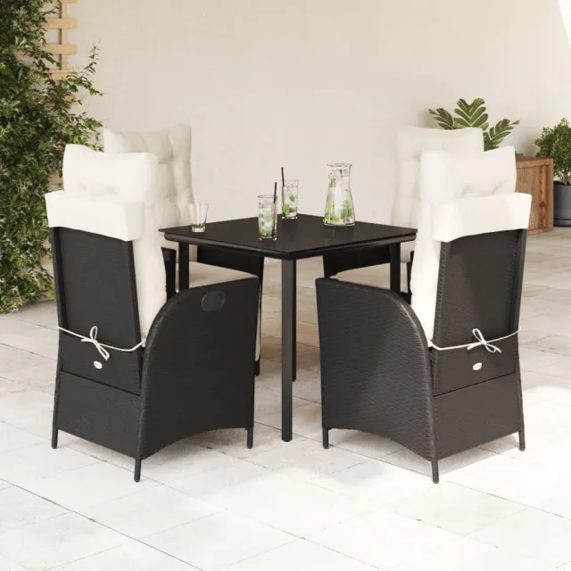 vidaXL 5-delige Tuinset met kussens poly rattan zwart, foto 2