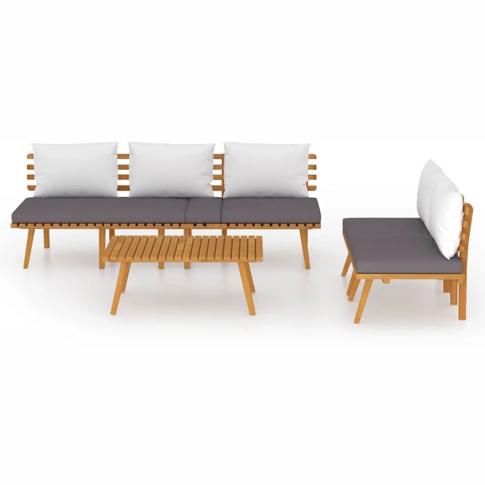 vidaXL 4-delige Loungeset met kussens massief acaciahout Bruin
