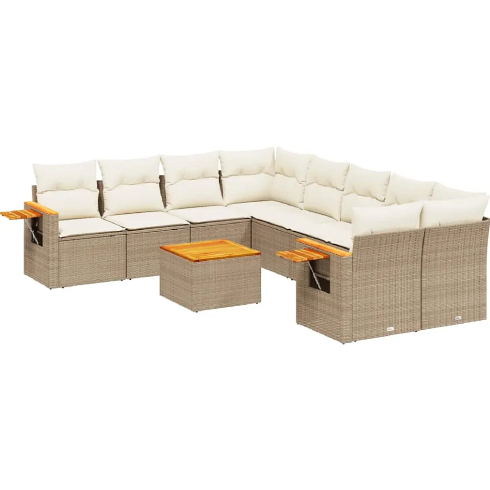 vidaXL 9-delige Loungeset met kussens poly rattan beige, foto 3