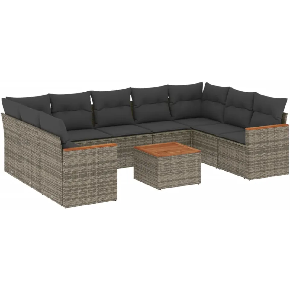 vidaXL 10-delige Loungeset met kussens poly rattan grijs