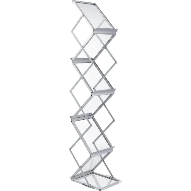 Vevor Opvouwbaar Tijdschriftenrek Zilver Catalogus Houder Stand 26 X 36 X 152 Cm Opvouwbare Catalogus Van Aluminiumlegering en Pc-Borden Met 6 Vakken Gebruikt In Tentoonstellingen Beurzen Bibliotheken zwart