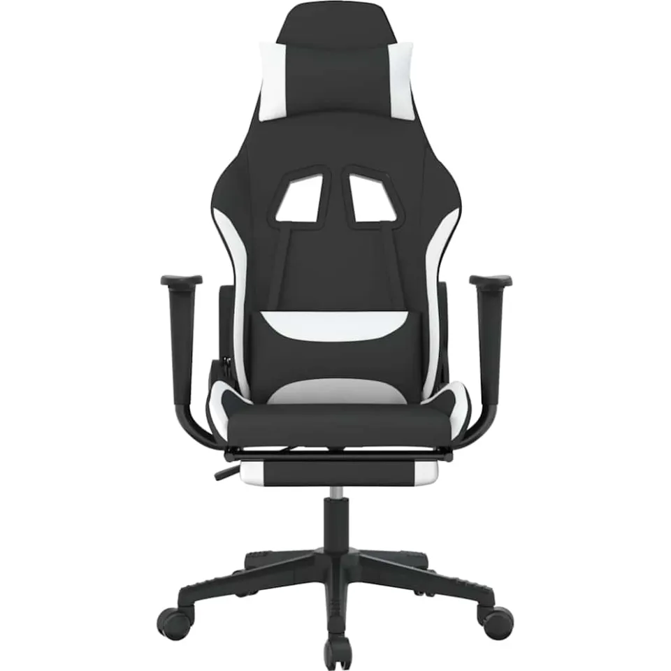 vidaXL Massage gamestoel met voetensteun stof zwart en wit